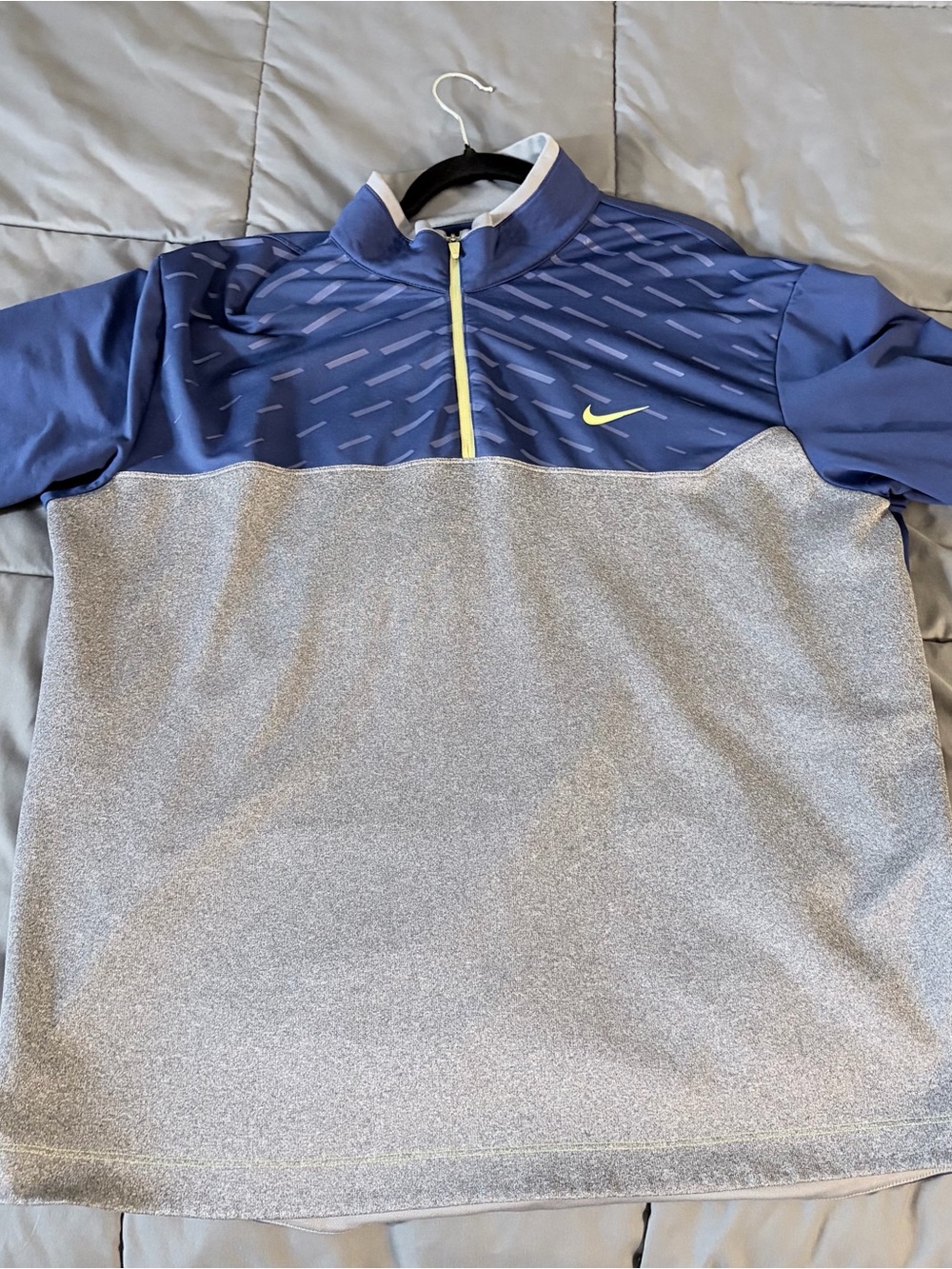 Nike Men’s Navy and Gray Zip Pullover with Lime Accents